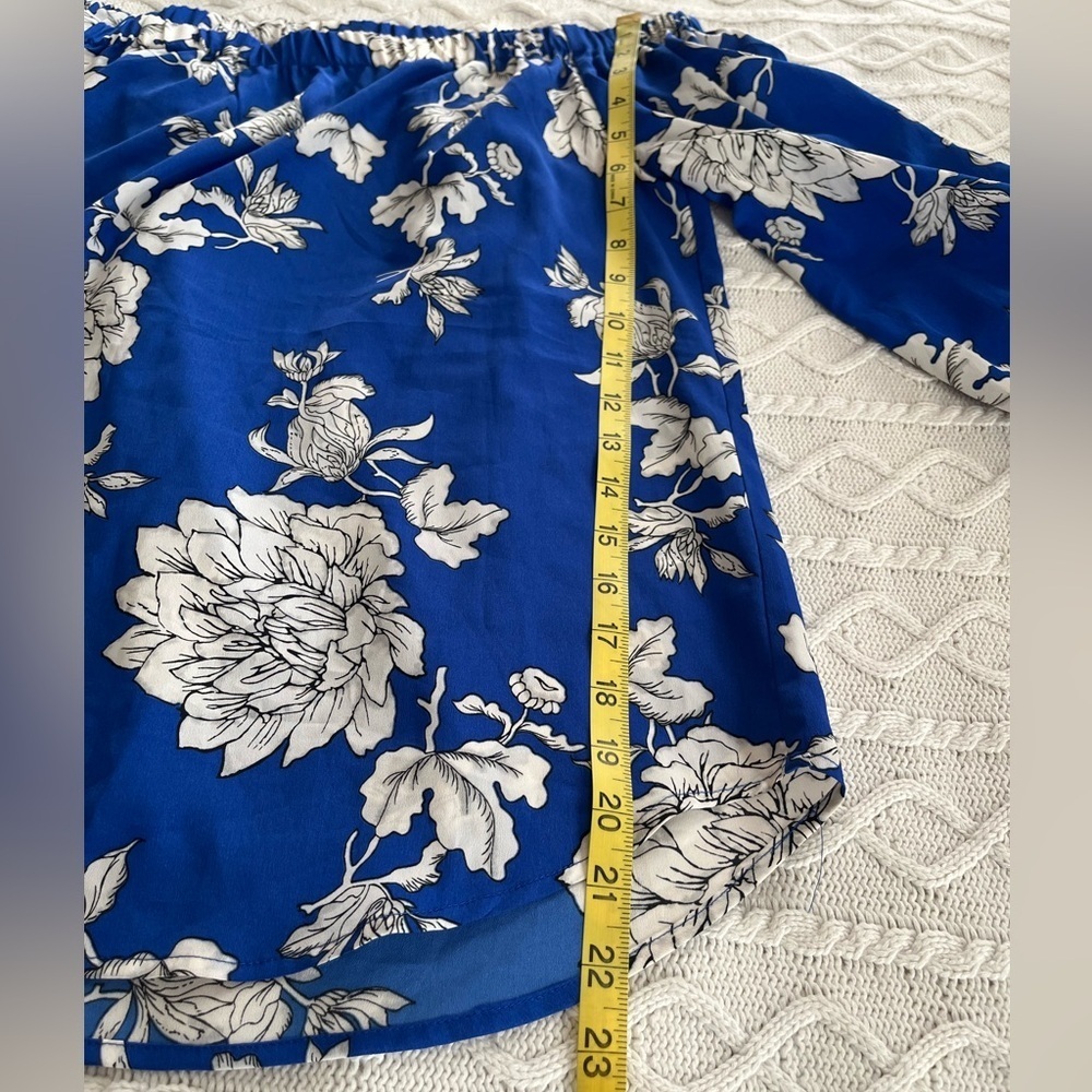 Dalia Designer Royal Blue Floral Print Off the Shoulder Women’s Size Small - Picture 11 of 14